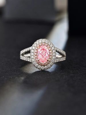0.89ct ল্যাব তৈরি সিন্থেটিক ফ্যান্সি গোলাপী সিভিডি ডায়মন্ড আইজিআই সার্টিফাইড 18 কে হোয়াইট গোল্ড সেট ডায়মন্ড রিং