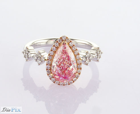 2.31ct Pear Cut Fancy Pink Lab Grown Diamond Halo Ring IGI সার্টিফাইড মহিলাদের জন্য বিয়ের